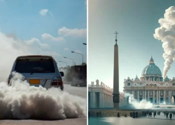 Automóvil saca humo albo y el mundo cree que ya hay nuevo Papa