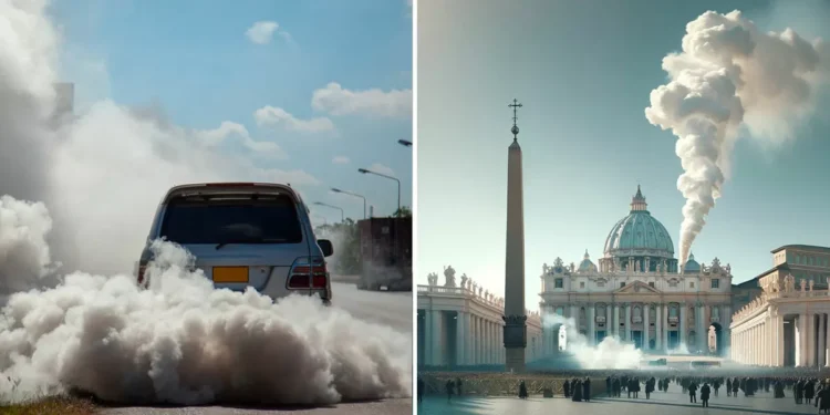 Automóvil saca humo albo y el mundo cree que ya hay nuevo Papa