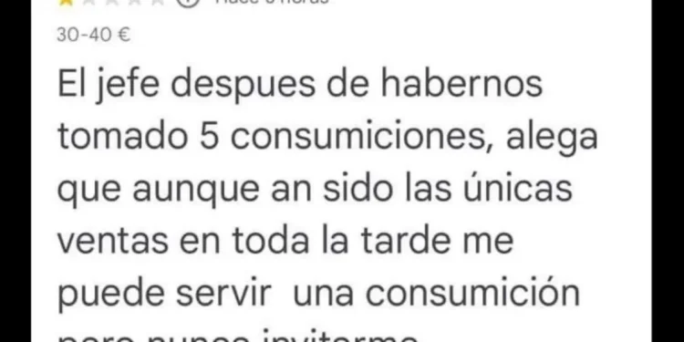Un cliente protesta porque no le invitaron a alguna consumición en un bar y la respuesta del particular no deja apático: “El otro día fui al super, ¡y tuve que pagar la comida!”
