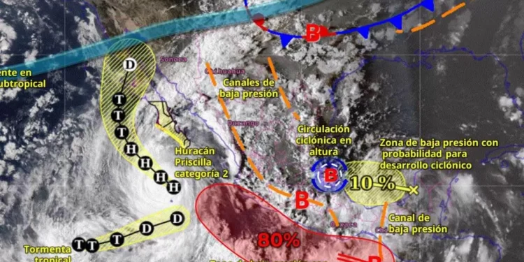 Clima en México este 8 de octubre: ‘Priscilla’ y zonas de pérdida presión provocarán más lluvias