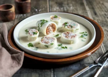 Rellena y hornea calamares con carne y sofrito mediterráneo